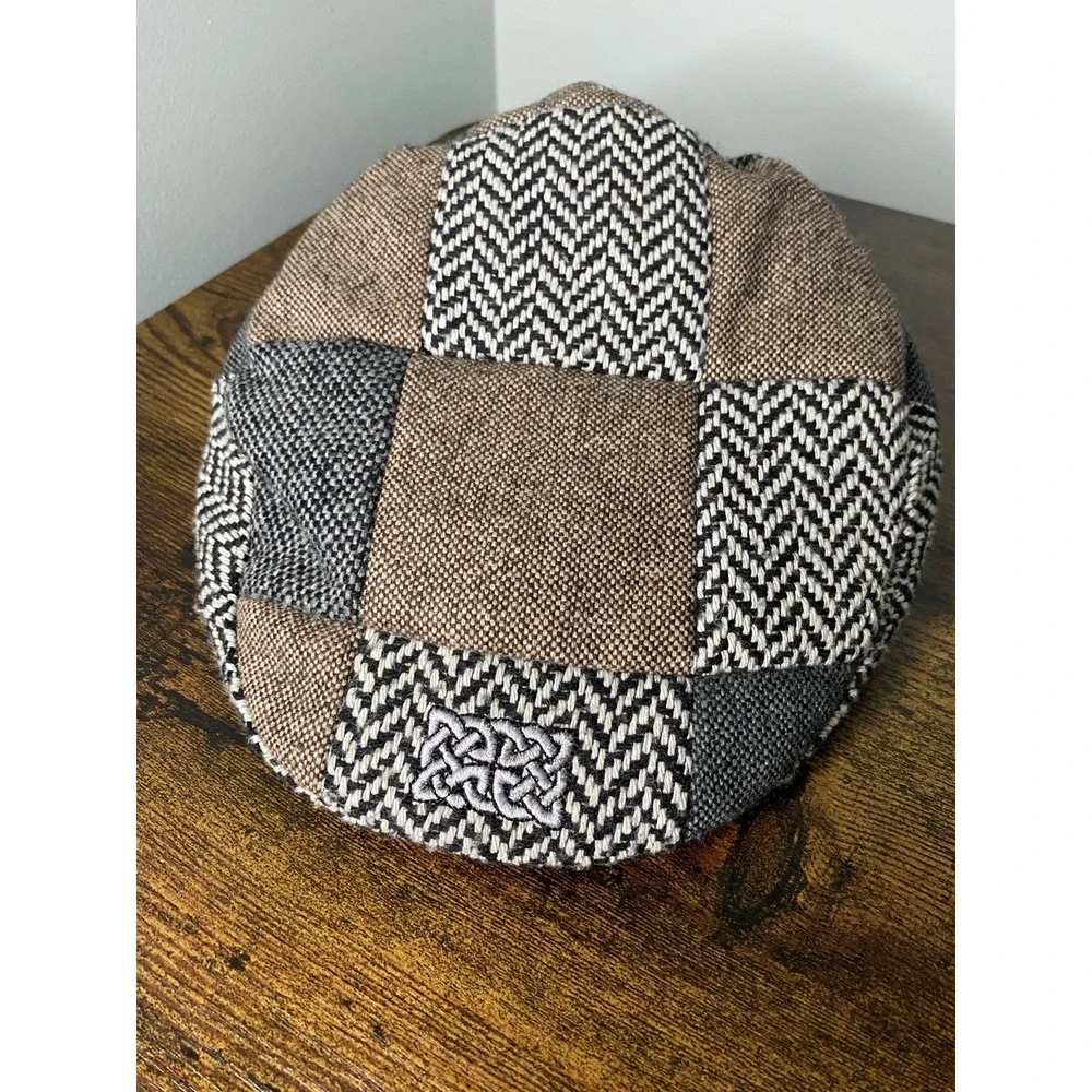 Patrick Francis Irish YOUTH L Flat Cap Tweed Patchwork Newsboy Hat Wool Blend
